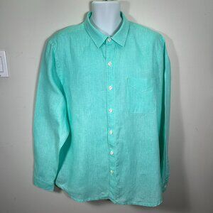 Tommy Bahama mint green all linen casual long sleeves shirt. Size XL